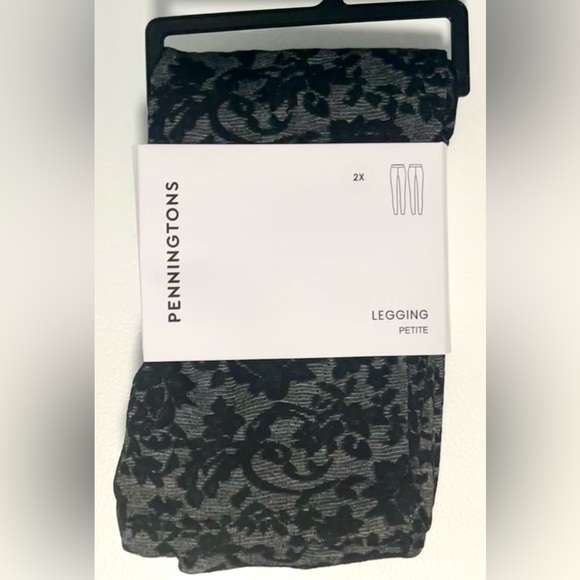 NWT 2X Petite Penningtons Lace Jacquard Black and Gray Leggings - Picture 9 of 9